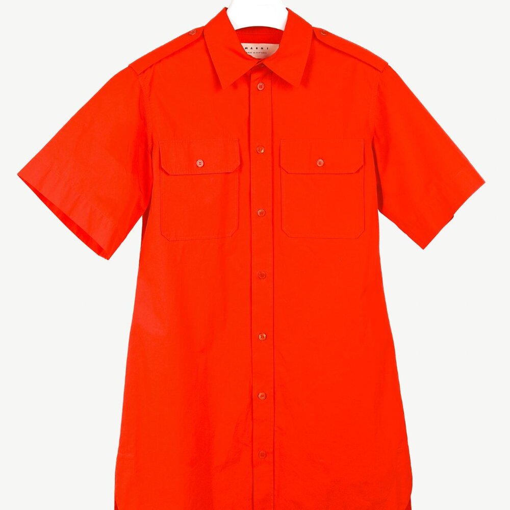 Marni Red Cotton Poplin Short-Sleeve Shirt Dress